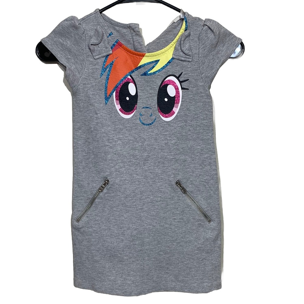 H&M My Little Pony Rainbow Dash Dress Girls Size 4-6Y Gray Short Sleeve Hasbro